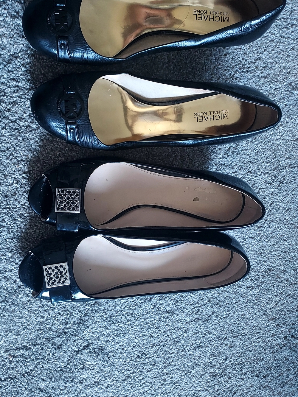 Michael Kors Leather Heels And Coach Black Patent Leather Wedge Logo Hardware